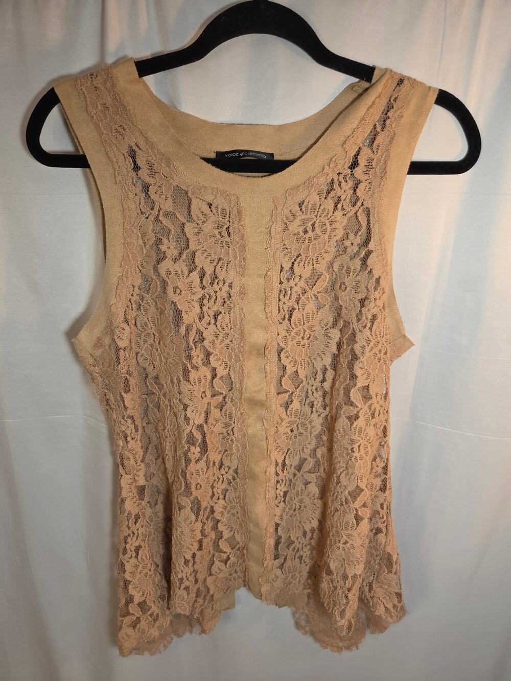Voice of California Lace Tank Top Blouse M Tan Beige Boho Sleeveless